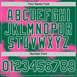 Custom Kelly Green Pink-White Abstract Color Blocks Fragment 3D Pattern Design Bomber Full-Snap Varsity Letterman Hoodie Jacket