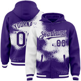 Custom Purple White Abstract Color Blocks Fragment 3D Pattern Design Bomber Full-Snap Varsity Letterman Hoodie Jacket