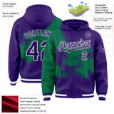 Custom Purple Kelly Green-White Abstract Color Blocks Fragment 3D Pattern Design Bomber Full-Snap Varsity Letterman Hoodie Jacket