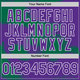 Custom Purple Kelly Green-White Abstract Color Blocks Fragment 3D Pattern Design Bomber Full-Snap Varsity Letterman Hoodie Jacket