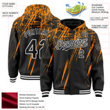 Custom Black Bay Orange-White Splash 3D Pattern Design Bomber Full-Snap Varsity Letterman Hoodie Jacket