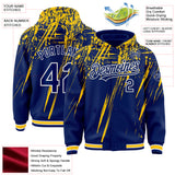 Custom Royal Yellow-White Splash 3D Pattern Design Bomber Full-Snap Varsity Letterman Hoodie Jacket