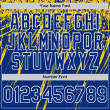 Custom Royal Yellow-White Splash 3D Pattern Design Bomber Full-Snap Varsity Letterman Hoodie Jacket