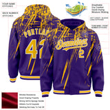 Custom Purple Gold-White Splash 3D Pattern Design Bomber Full-Snap Varsity Letterman Hoodie Jacket