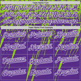 Custom Purple Neon Green-White Splash 3D Pattern Design Bomber Full-Snap Varsity Letterman Hoodie Jacket