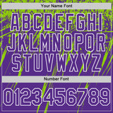 Custom Purple Neon Green-White Splash 3D Pattern Design Bomber Full-Snap Varsity Letterman Hoodie Jacket