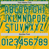 Custom Gold Kelly Green-White Splash 3D Pattern Design Bomber Full-Snap Varsity Letterman Hoodie Jacket