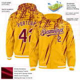 Custom Gold Crimson-White Splash 3D Pattern Design Bomber Full-Snap Varsity Letterman Hoodie Jacket