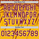 Custom Gold Crimson-White Splash 3D Pattern Design Bomber Full-Snap Varsity Letterman Hoodie Jacket