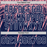 Custom Navy Medium Pink-White Splash 3D Pattern Design Bomber Full-Snap Varsity Letterman Hoodie Jacket