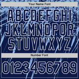 Custom Navy Light Blue-White Splash 3D Pattern Design Bomber Full-Snap Varsity Letterman Hoodie Jacket