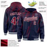 Custom Navy Crimson-White Splash 3D Pattern Design Bomber Full-Snap Varsity Letterman Hoodie Jacket