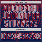 Custom Navy Crimson-White Splash 3D Pattern Design Bomber Full-Snap Varsity Letterman Hoodie Jacket