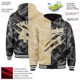 Custom Graffiti Pattern Vegas Gold Black-White Scratch Bomber Full-Snap Varsity Letterman Hoodie Jacket