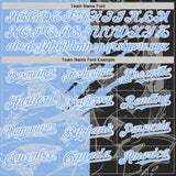 Custom Graffiti Pattern Light Blue Black-White Scratch Bomber Full-Snap Varsity Letterman Hoodie Jacket