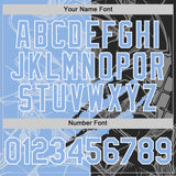 Custom Graffiti Pattern Light Blue Black-White Scratch Bomber Full-Snap Varsity Letterman Hoodie Jacket