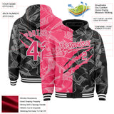 Custom Graffiti Pattern Neon Pink Black-White Scratch Bomber Full-Snap Varsity Letterman Hoodie Jacket