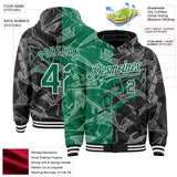 Custom Graffiti Pattern Kelly Green Black-White Scratch Bomber Full-Snap Varsity Letterman Hoodie Jacket