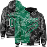 Custom Graffiti Pattern Kelly Green Black-White Scratch Bomber Full-Snap Varsity Letterman Hoodie Jacket