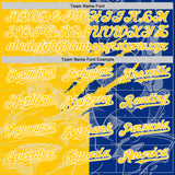 Custom Graffiti Pattern Yellow Royal-White Scratch Bomber Full-Snap Varsity Letterman Hoodie Jacket