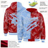 Custom Graffiti Pattern Light Blue Red-White Scratch Bomber Full-Snap Varsity Letterman Hoodie Jacket