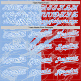 Custom Graffiti Pattern Light Blue Red-White Scratch Bomber Full-Snap Varsity Letterman Hoodie Jacket