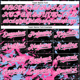 Custom Black Pink Light Blue-White Splash 3D Pattern Design Bomber Full-Snap Varsity Letterman Hoodie Jacket