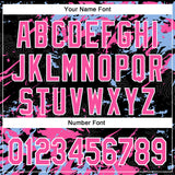 Custom Black Pink Light Blue-White Splash 3D Pattern Design Bomber Full-Snap Varsity Letterman Hoodie Jacket