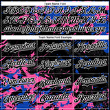 Custom Black Thunder Blue Pink-White Splash 3D Pattern Design Bomber Full-Snap Varsity Letterman Hoodie Jacket