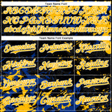 Custom Black Gold Royal-White Splash 3D Pattern Design Bomber Full-Snap Varsity Letterman Hoodie Jacket