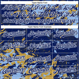 Custom Royal Light Blue Old Gold-White Splash 3D Pattern Design Bomber Full-Snap Varsity Letterman Hoodie Jacket