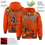 Custom Orange Black Old Gold-White Splash 3D Pattern Design Bomber Full-Snap Varsity Letterman Hoodie Jacket