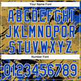 Custom Old Gold Thunder Blue Black-White Splash 3D Pattern Design Bomber Full-Snap Varsity Letterman Hoodie Jacket