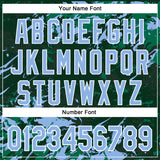 Custom Green Light Blue Kelly Green-White Splash 3D Pattern Design Bomber Full-Snap Varsity Letterman Hoodie Jacket