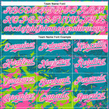 Custom Teal Pink Neon Green-White Splash 3D Pattern Design Bomber Full-Snap Varsity Letterman Hoodie Jacket