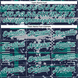 Custom Navy Teal Gray-White Abstract Fragment Shape 3D Pattern Design Bomber Full-Snap Varsity Letterman Hoodie Jacket
