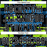 Custom Black Neon Green Blue-White Abstract Fragment Shape 3D Pattern Design Bomber Full-Snap Varsity Letterman Hoodie Jacket