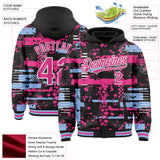 Custom Black Pink Light Blue-White Abstract Fragment Shape 3D Pattern Design Bomber Full-Snap Varsity Letterman Hoodie Jacket