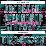 Custom Black Teal Pink-White Abstract Fragment Shape 3D Pattern Design Bomber Full-Snap Varsity Letterman Hoodie Jacket