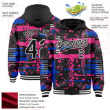 Custom Black Thunder Blue Pink-White Abstract Fragment Shape 3D Pattern Design Bomber Full-Snap Varsity Letterman Hoodie Jacket