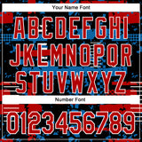 Custom Black Red Blue-White Abstract Fragment Shape 3D Pattern Design Bomber Full-Snap Varsity Letterman Hoodie Jacket