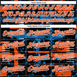Custom Black Orange Blue-White Abstract Fragment Shape 3D Pattern Design Bomber Full-Snap Varsity Letterman Hoodie Jacket