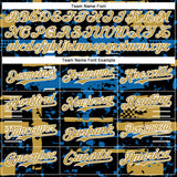 Custom Black Old Gold Blue-White Abstract Fragment Shape 3D Pattern Design Bomber Full-Snap Varsity Letterman Hoodie Jacket