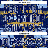 Custom Royal Light Blue Old Gold-White Abstract Fragment Shape 3D Pattern Design Bomber Full-Snap Varsity Letterman Hoodie Jacket
