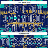 Custom Royal Aqua Old Gold-White Abstract Fragment Shape 3D Pattern Design Bomber Full-Snap Varsity Letterman Hoodie Jacket