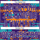 Custom Purple Teal Bay Orange-White Abstract Fragment Shape 3D Pattern Design Bomber Full-Snap Varsity Letterman Hoodie Jacket