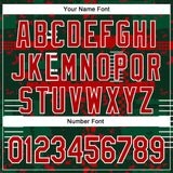 Custom Green Red Kelly Green-White Abstract Fragment Shape 3D Pattern Design Bomber Full-Snap Varsity Letterman Hoodie Jacket