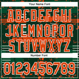 Custom Green Orange Kelly Green-White Abstract Fragment Shape 3D Pattern Design Bomber Full-Snap Varsity Letterman Hoodie Jacket