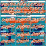 Custom Teal Orange Royal-White Abstract Fragment Shape 3D Pattern Design Bomber Full-Snap Varsity Letterman Hoodie Jacket