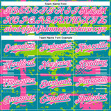 Custom Teal Pink Neon Green-White Abstract Fragment Shape 3D Pattern Design Bomber Full-Snap Varsity Letterman Hoodie Jacket